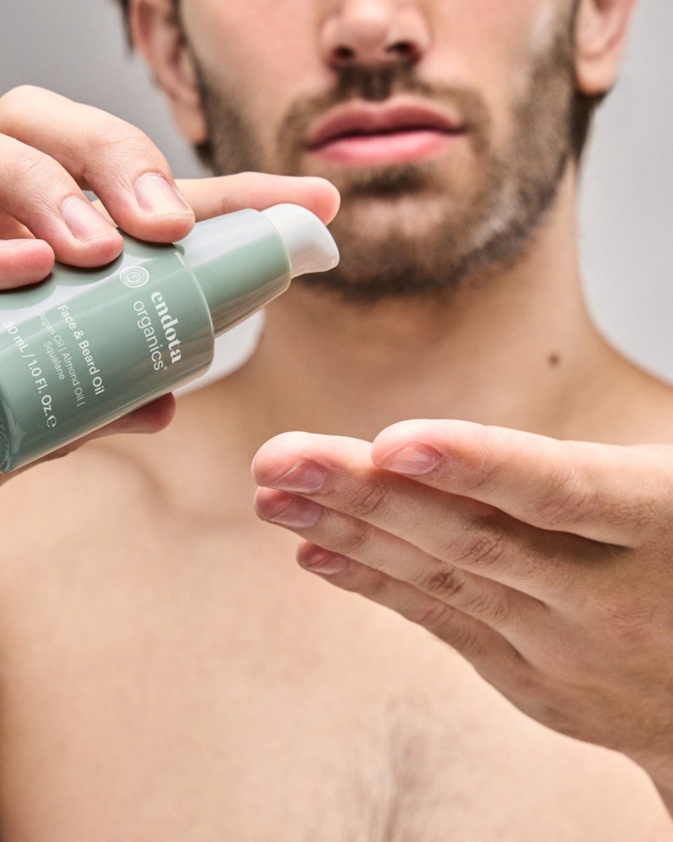 endota Organics Face & Beard Oil In Use With Model